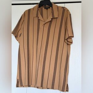Express Tan and Black Striped Men's Shirt